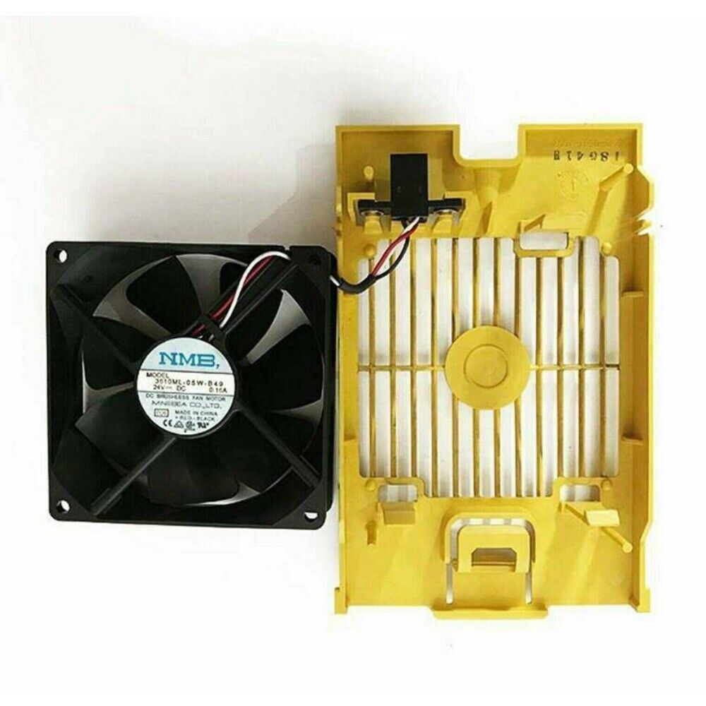 FANUC screen component with NMB fan and yellow casing, A02B-0260-C021, industrial automation part.