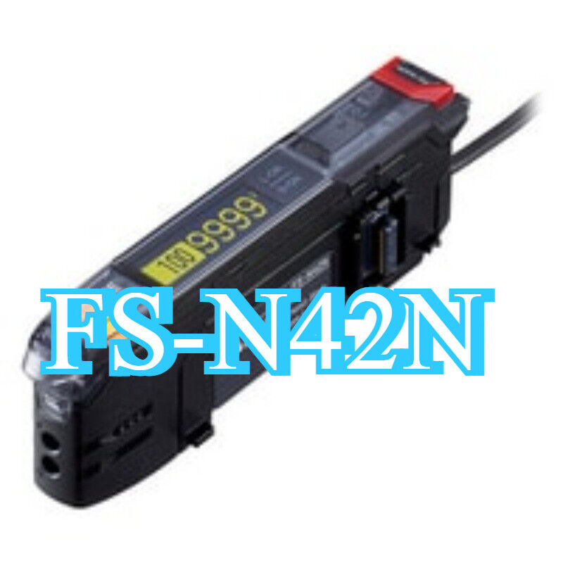 KEYENCE FS-N42N Fiber Optic Sensor, black and red components, angled view, with product name.