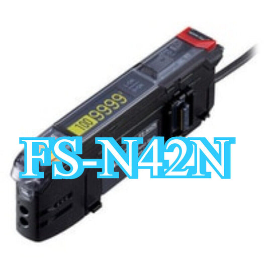 KEYENCE FS-N42N Fiber Optic Sensor, black and red components, angled view, with product name.