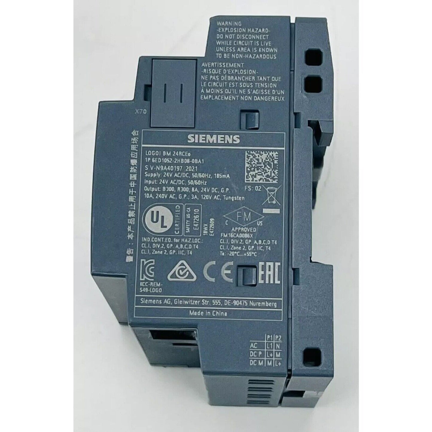 Siemens LOGO! BM 24RCEO logic module 6ED1052-2HB08-0BA1, industrial PLC component, product detail, gray, made in China.