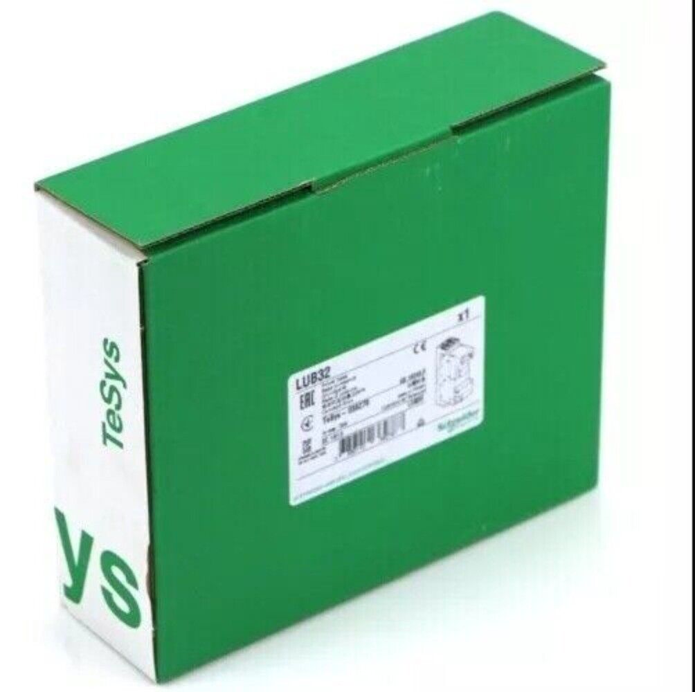 Schneider LUB32 industrial automation part in a green box. TeSys brand.