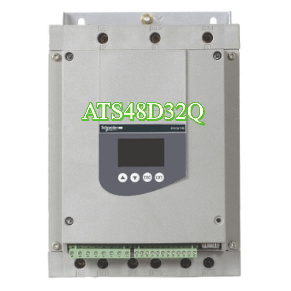 Schneider ATS48D32Q soft starter, industrial automation equipment, gray, with a screen and buttons