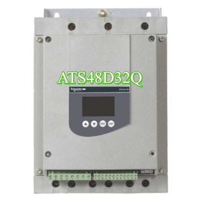 Schneider ATS48D32Q soft starter, industrial automation equipment, gray, with a screen and buttons
