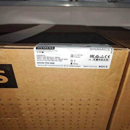 Siemens SINAMICS Basic Line Module box, 100kW frequency converter, product packaging, Made in Germany.