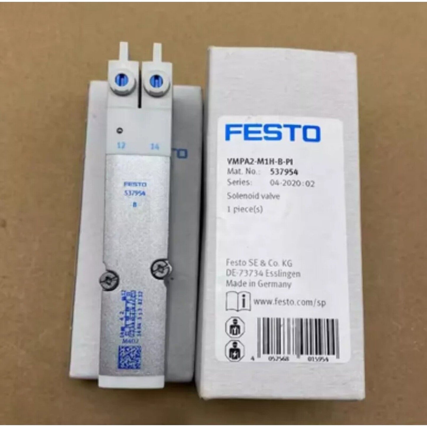 Festo VMPA2-M1H-B-PI Solenoid Valve industrial automation part, silver and blue design, product code 537954