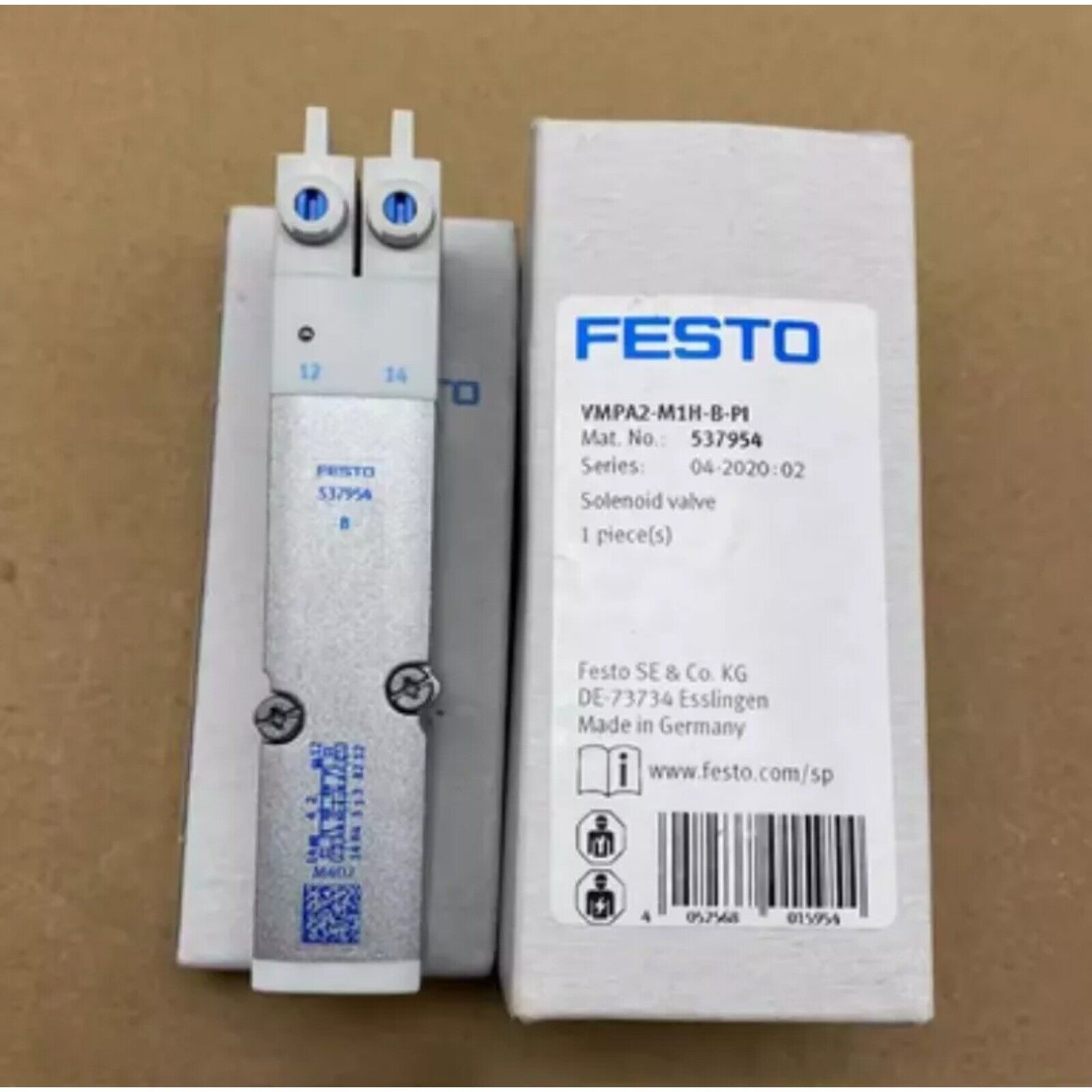 Festo VMPA2-M1H-B-PI Solenoid Valve industrial automation part, silver and blue design, product code 537954