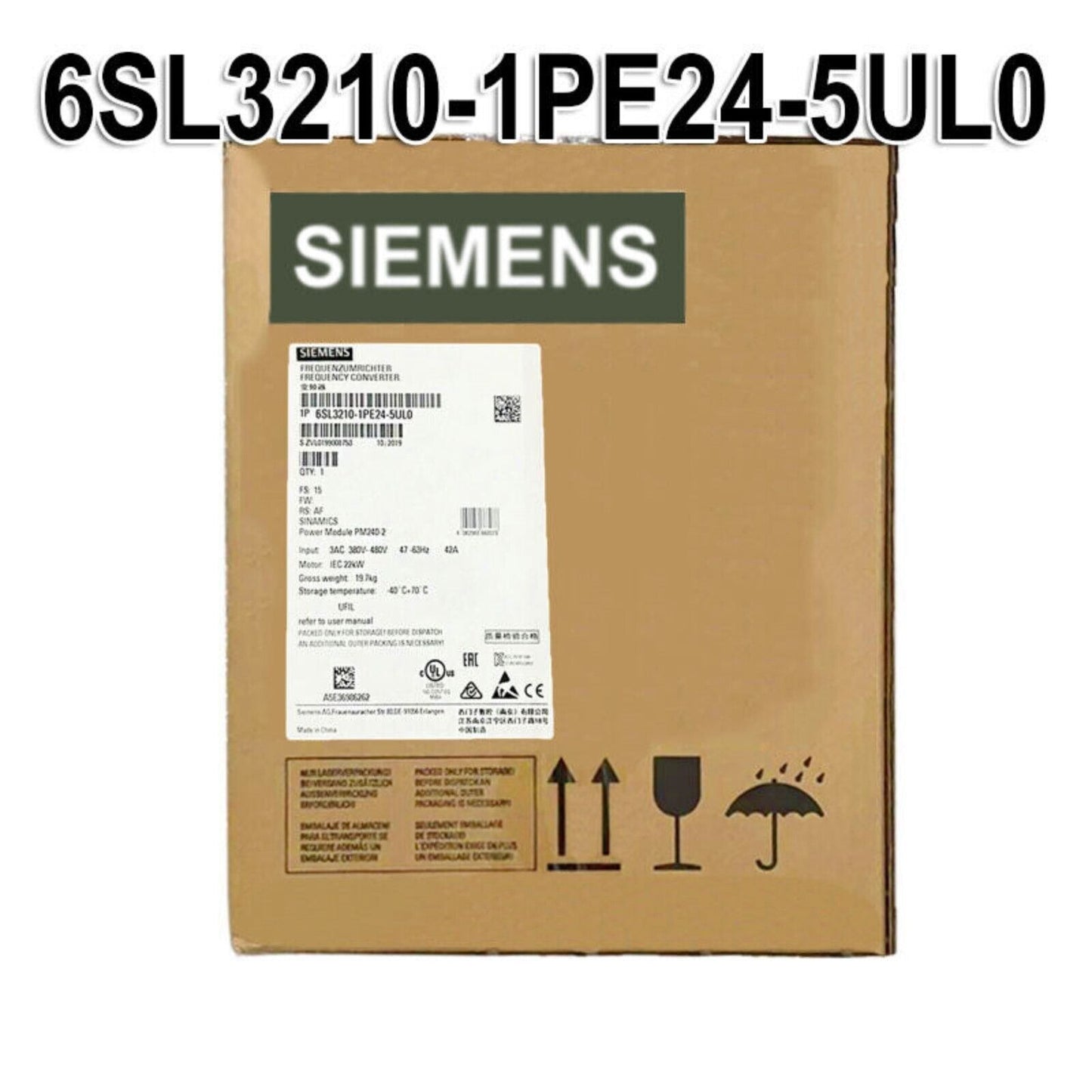Siemens SINAMICS G120 Power Module 6SL3210-1PE24-5UL0 box, industrial automation part, product packaging