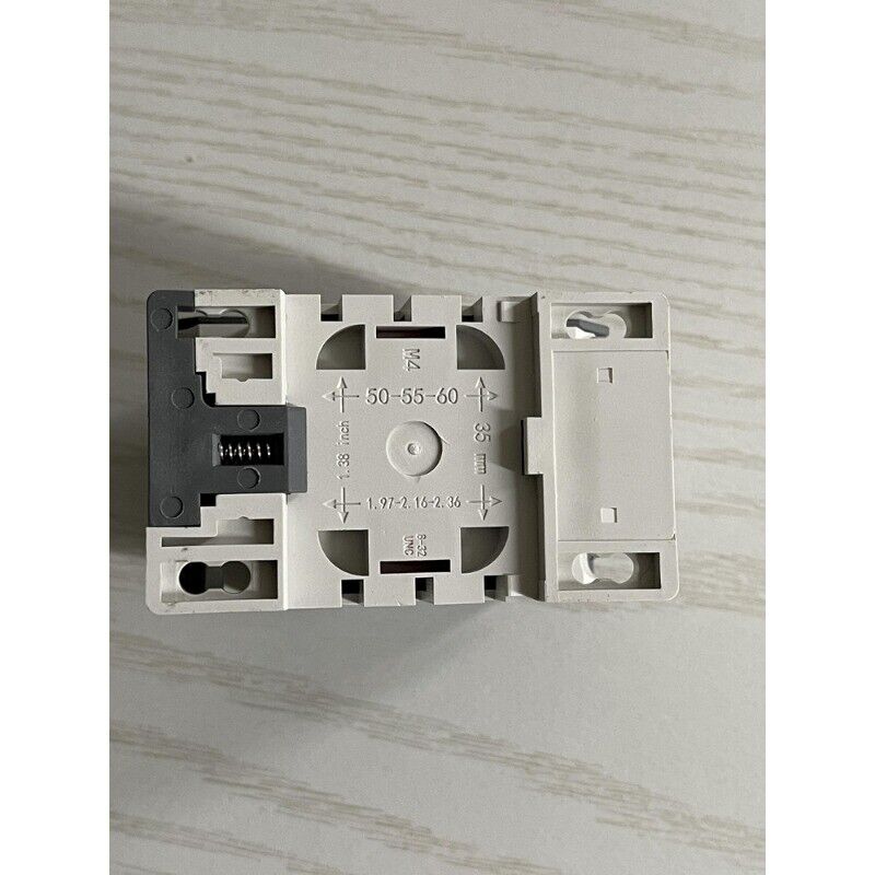 ABB A16-40-00 Contactor top view. Gray and white plastic, labeled with dimensions: 50-55-60, 35mm, and 1.38 inch.
