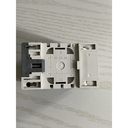 ABB A16-40-00 Contactor top view. Gray and white plastic, labeled with dimensions: 50-55-60, 35mm, and 1.38 inch.