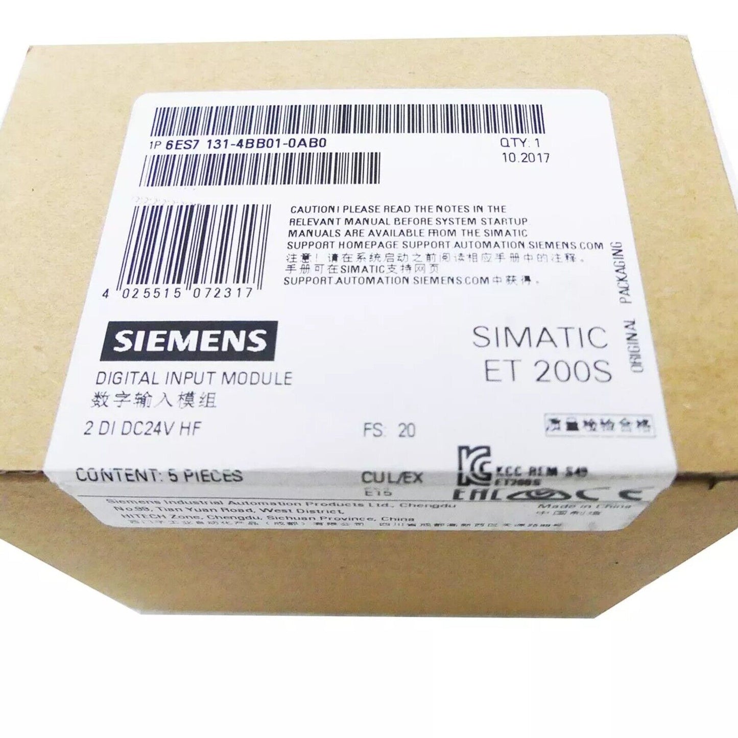 Siemens SIMATIC ET 200S Digital Input Module 6ES7 131-4BB01-0AB0, industrial automation part, 2 DI DC24V HF.