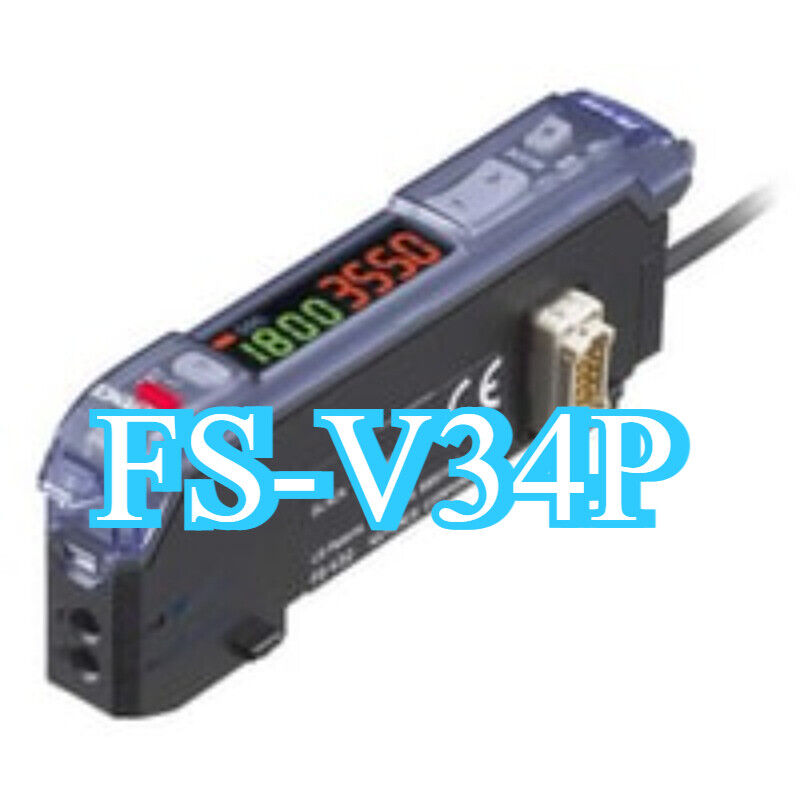 Keyence FS-V34P Digital Fiber Amplifier, a black sensor with red display, a connector, and the text FS-V34P