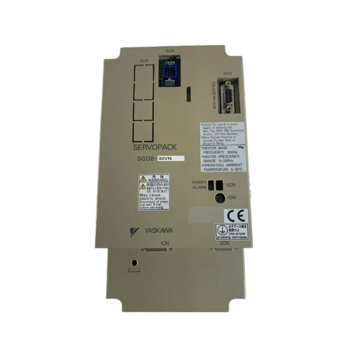 YASKAWA SGDB-30VN SERVOPACK Servo Drive, beige industrial automation part, 200Hz, CE certified, warning label.