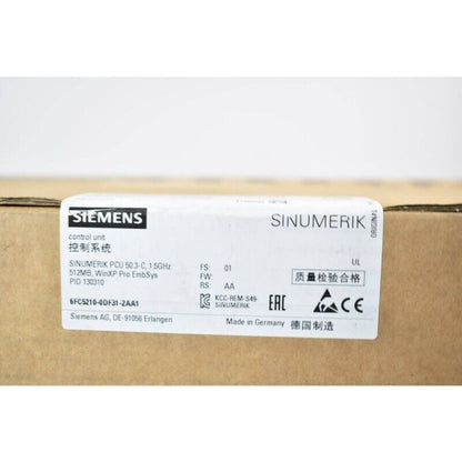 Siemens SINUMERIK PCU 50.3-C industrial control unit label, Made in Germany, 6FC5210-0DF31-2AA1, product quality check.
