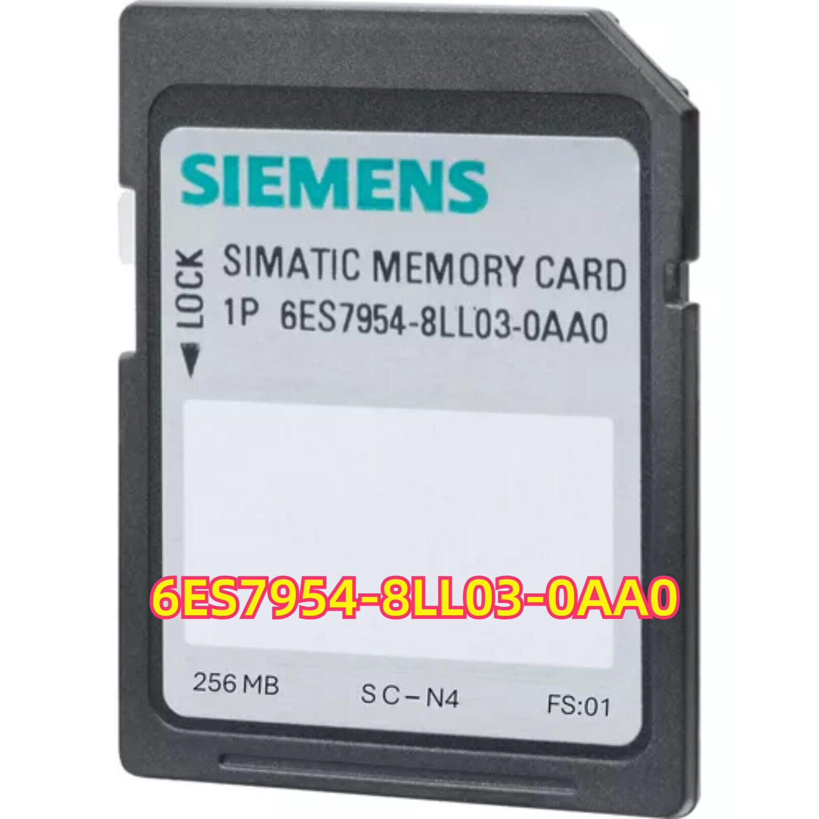 Siemens SIMATIC S7 Memory Card 6ES7954-8LL03-0AA0, 256 MB, compatible with S7-1500 PLC. Industrial automation part.