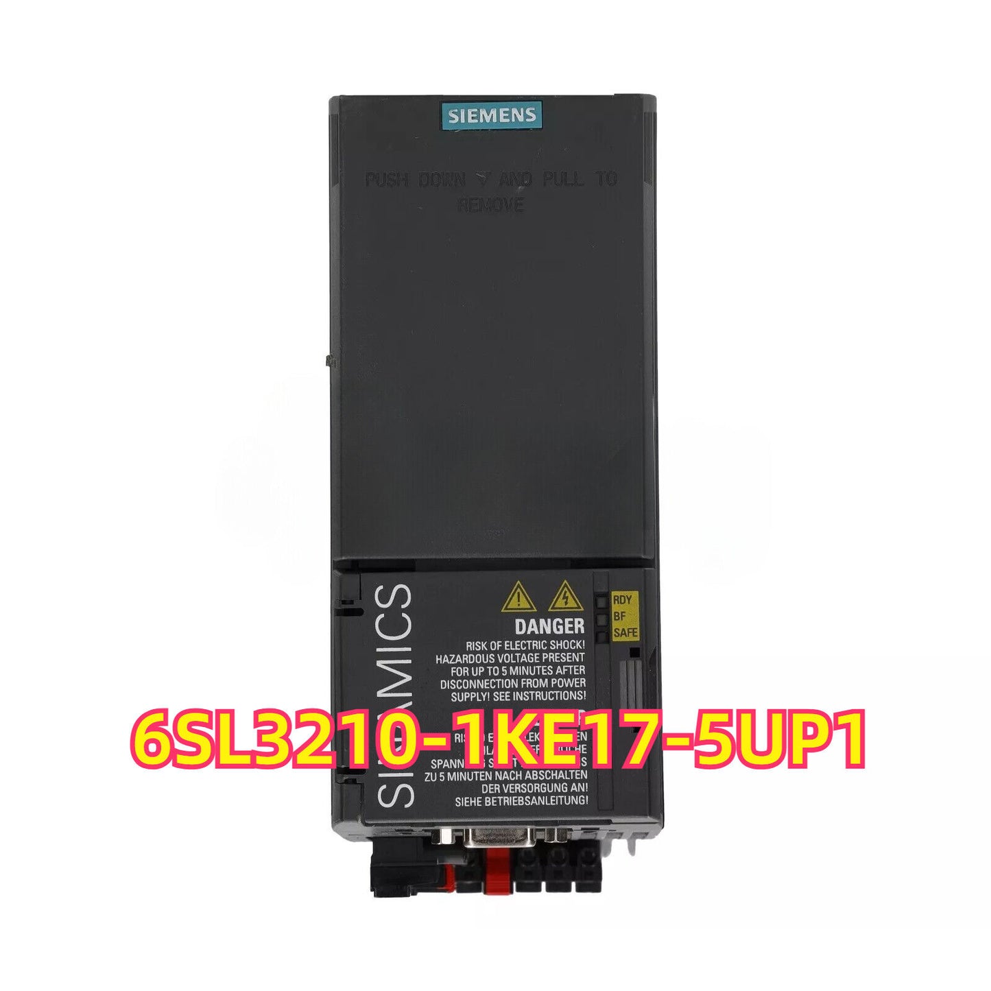 Siemens SINAMICS G120C PLC Module 6SL3210-1KE17-5UP1, industrial automation part, with safety warnings.
