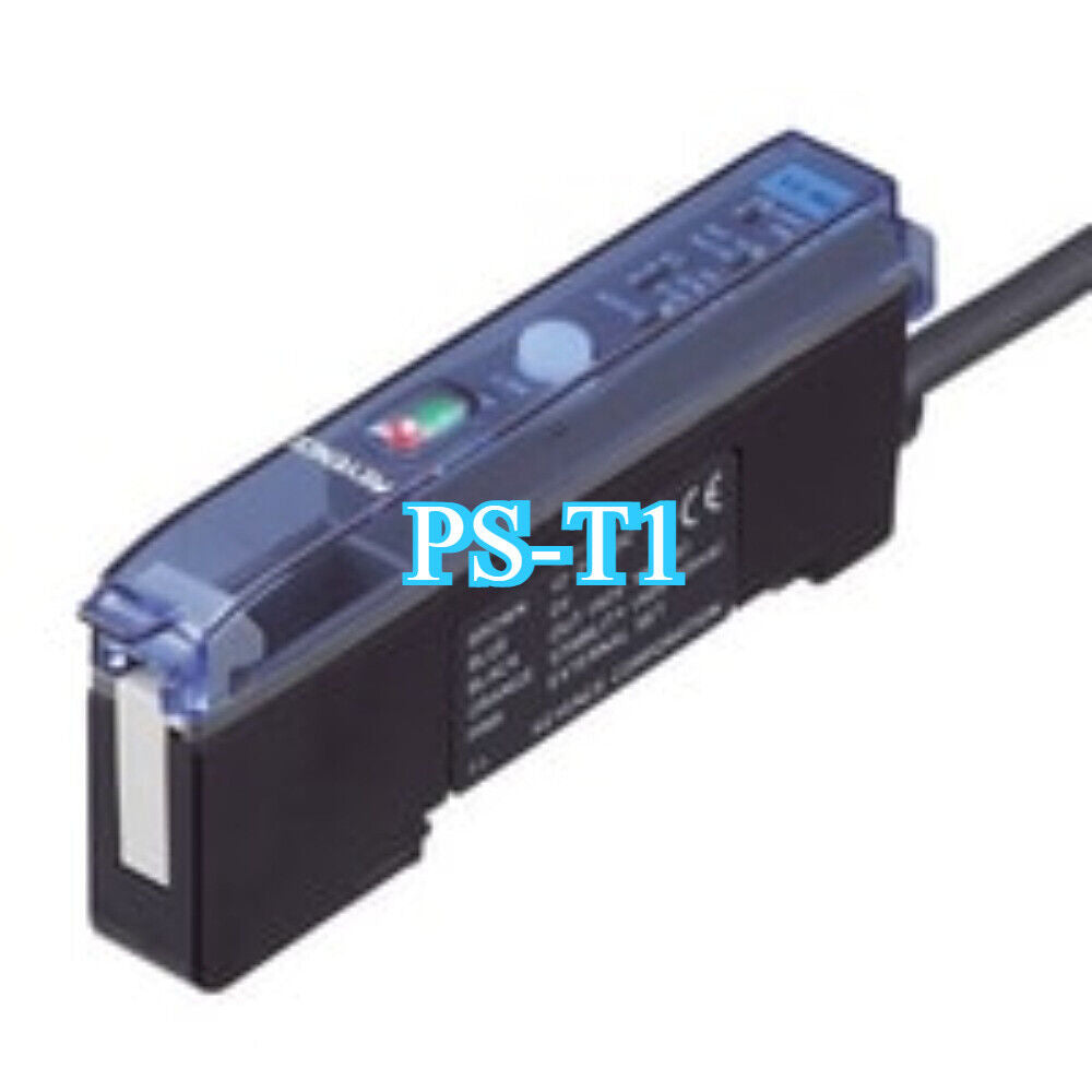 Keyence PS-T1 Photoelectric Sensor, a black and transparent industrial automation component with CE mark and power cable.