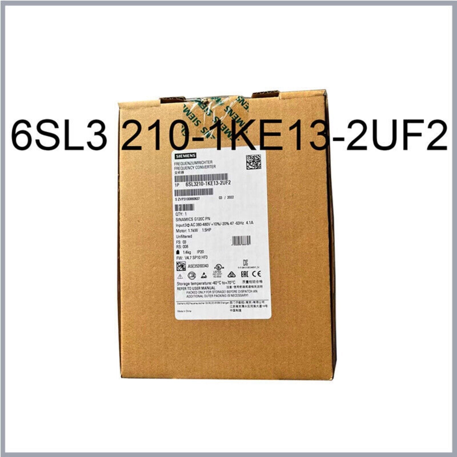 Siemens SINAMICS G120C 6SL3210-1KE13-2UF2 drive in box, industrial automation part, 1.1kW converter, packaging.