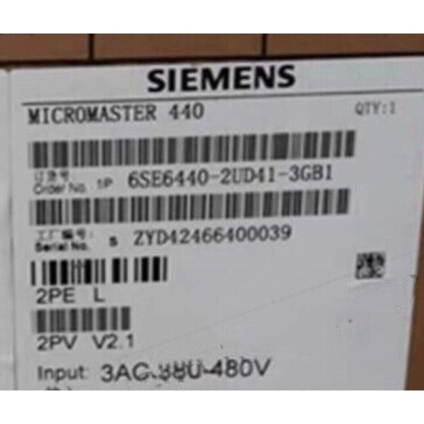 Siemens MICROMASTER 440 drive label, model 6SE6440-2UD41-3GB1, industrial automation part