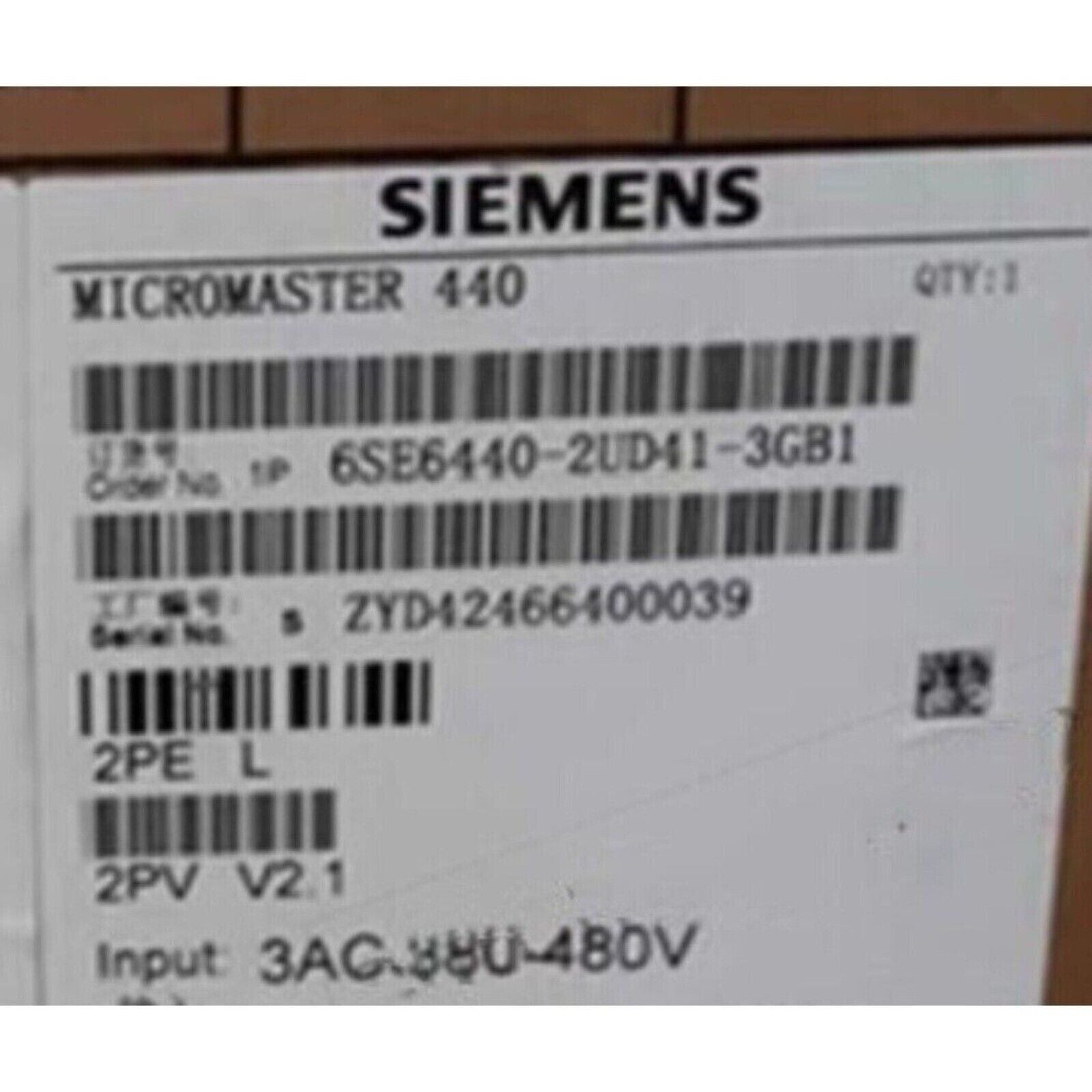 Siemens MICROMASTER 440 drive label, model 6SE6440-2UD41-3GB1, industrial automation part