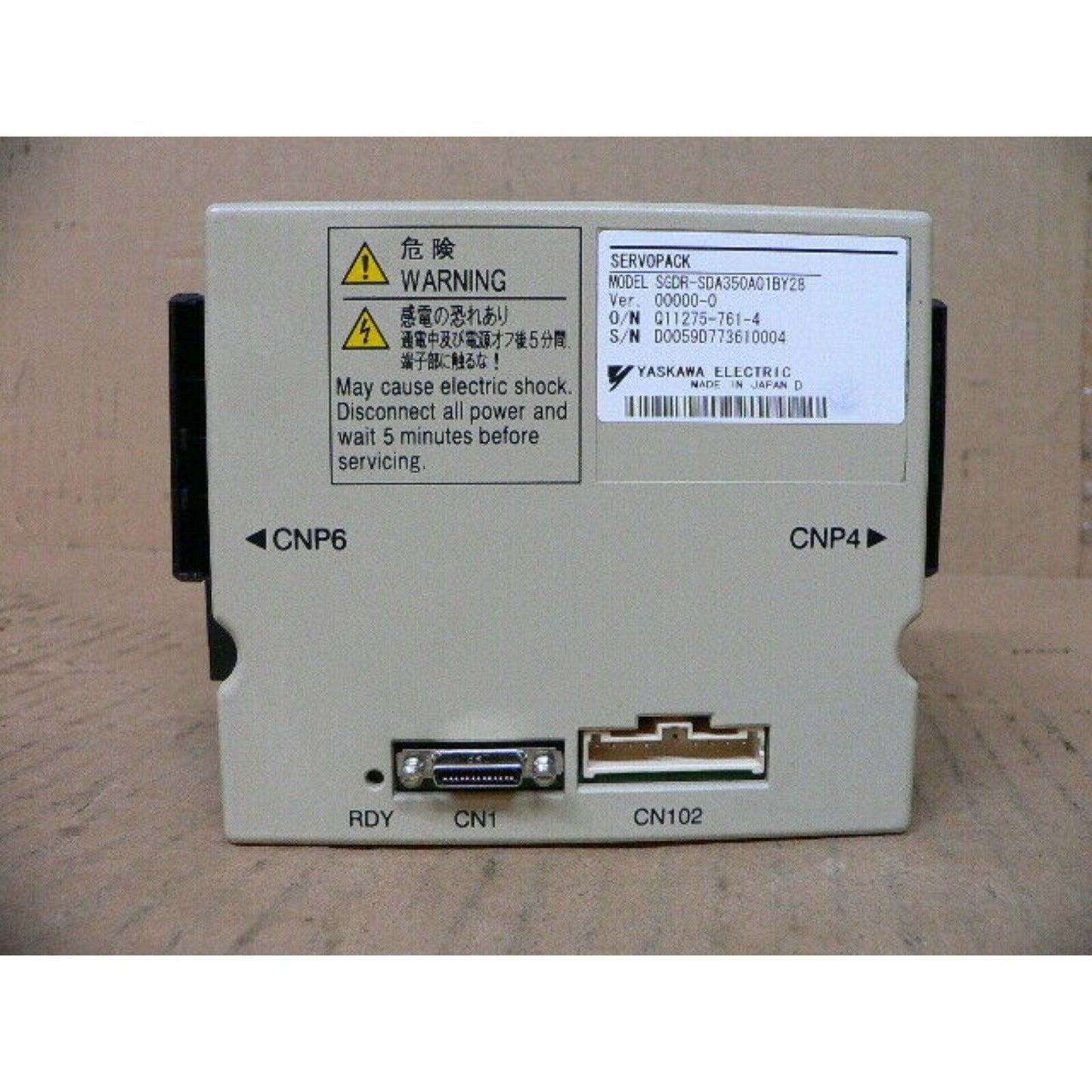 YASKAWA SGDR-SDA350A01BY28 AC Servo Drive, industrial automation part, with safety warnings.