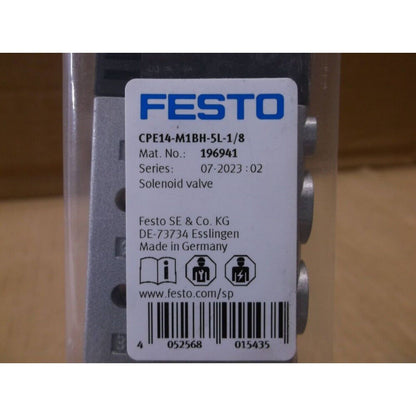 Festo CPE14-M1BH-5L-1/8 Solenoid Valve, industrial automation part, model 196941, Made in Germany.