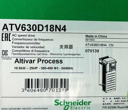 Schneider ATV630D18N4 AC speed drive, Altivar Process VFD, 18.5kW industrial automation