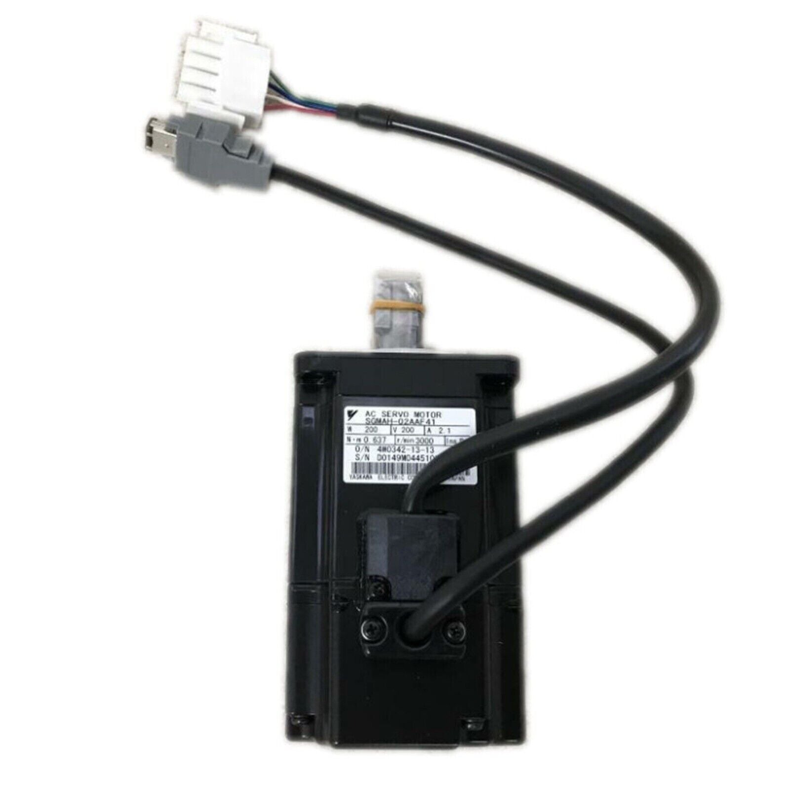 Yaskawa SGMAH-02AAF41 AC servo motor with black cables and connectors, industrial automation part.