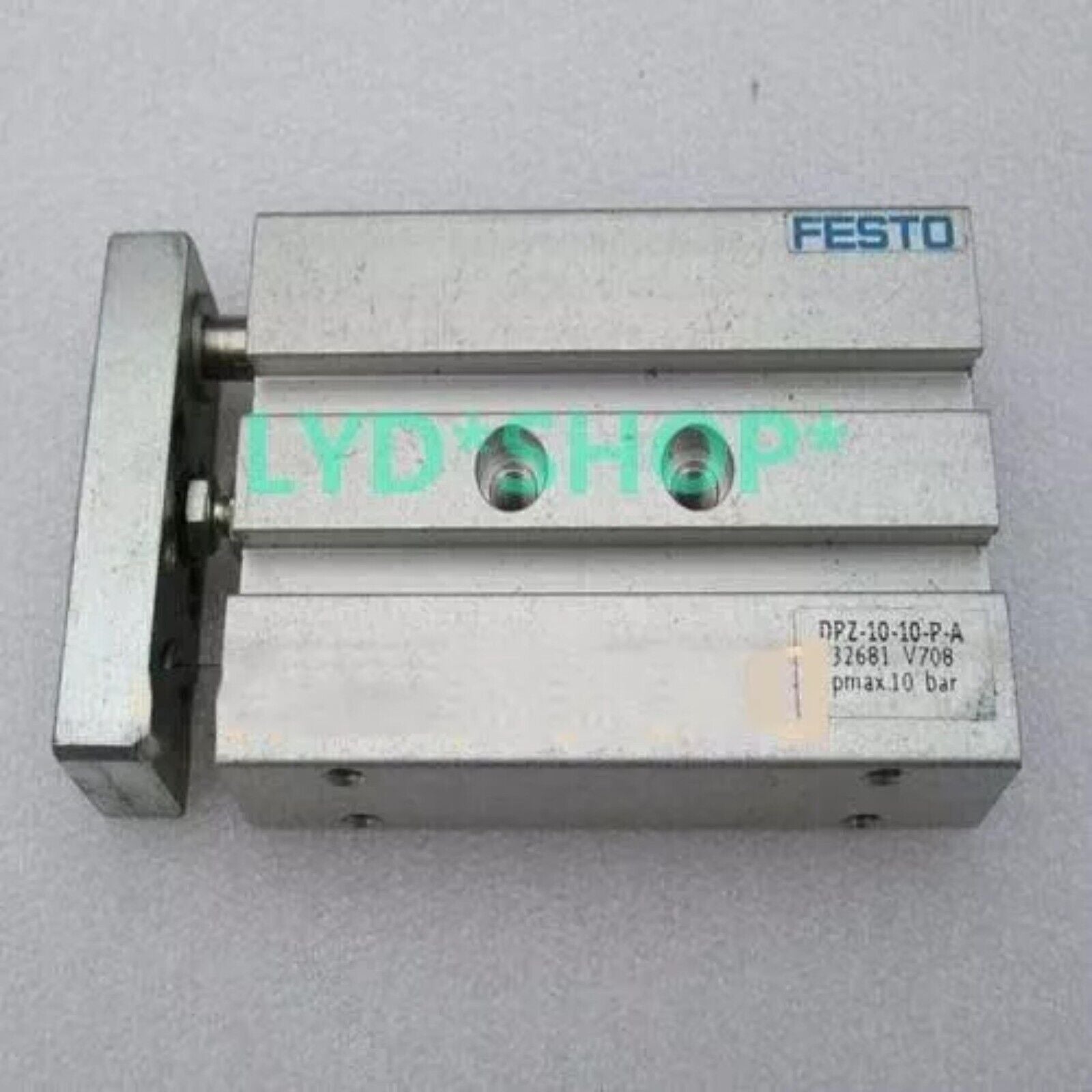 Festo DPZ-10-10-P-A Twin Cylinder Actuator, Industrial Automation Part, Aluminum construction.
