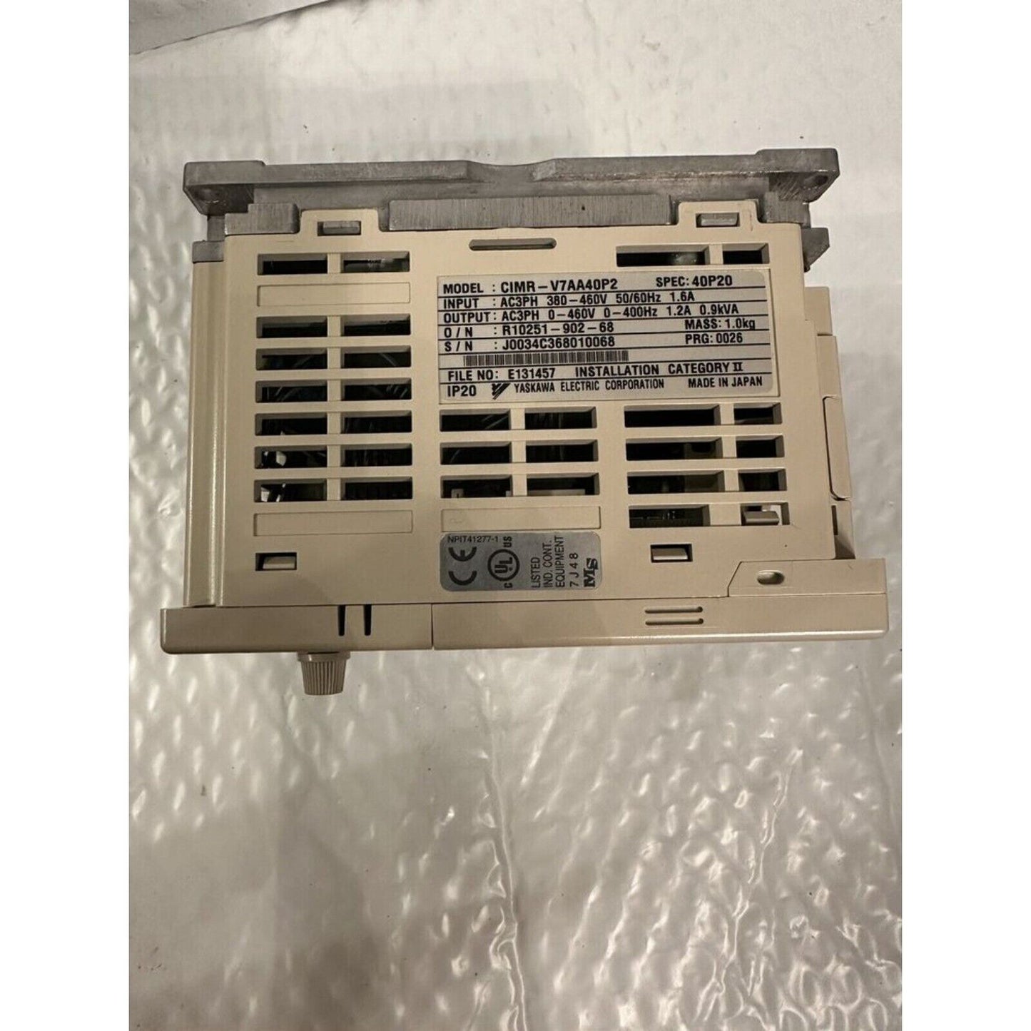 YASKAWA VS Mini V7 Inverter Drive CIMR-V7AA40P2, industrial automation part, specs visible.