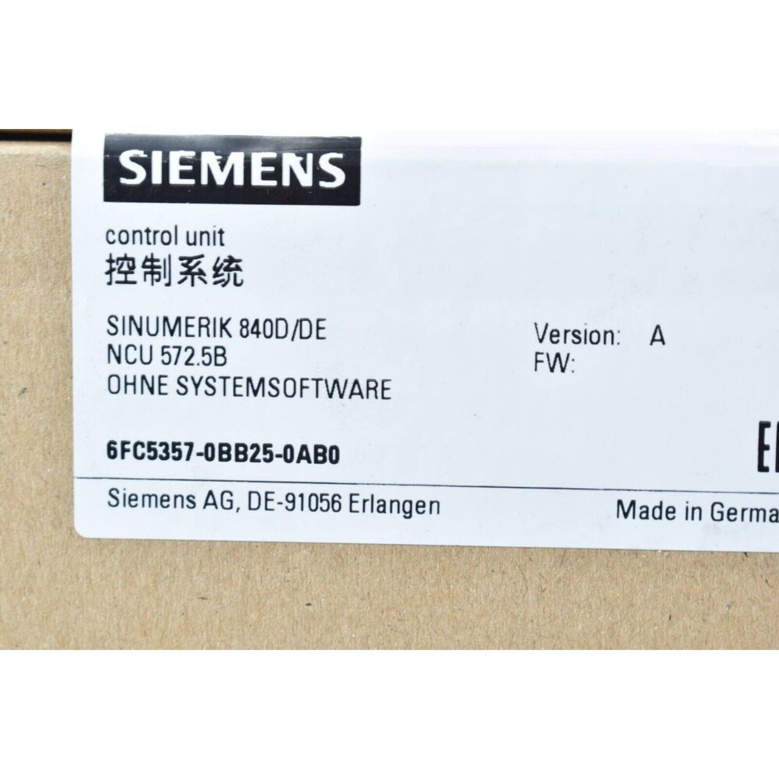 Siemens SINUMERIK 840D/DE CNC control unit, 6FC5357-0BB25-0AB0, Made in Germany.
