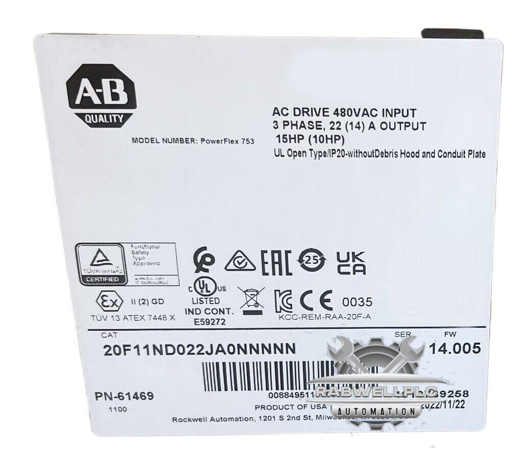 Allen Bradley 20F11ND022JA0NNNNN PowerFlex 753 AC Drive 20F11ND022JA0NNNNN