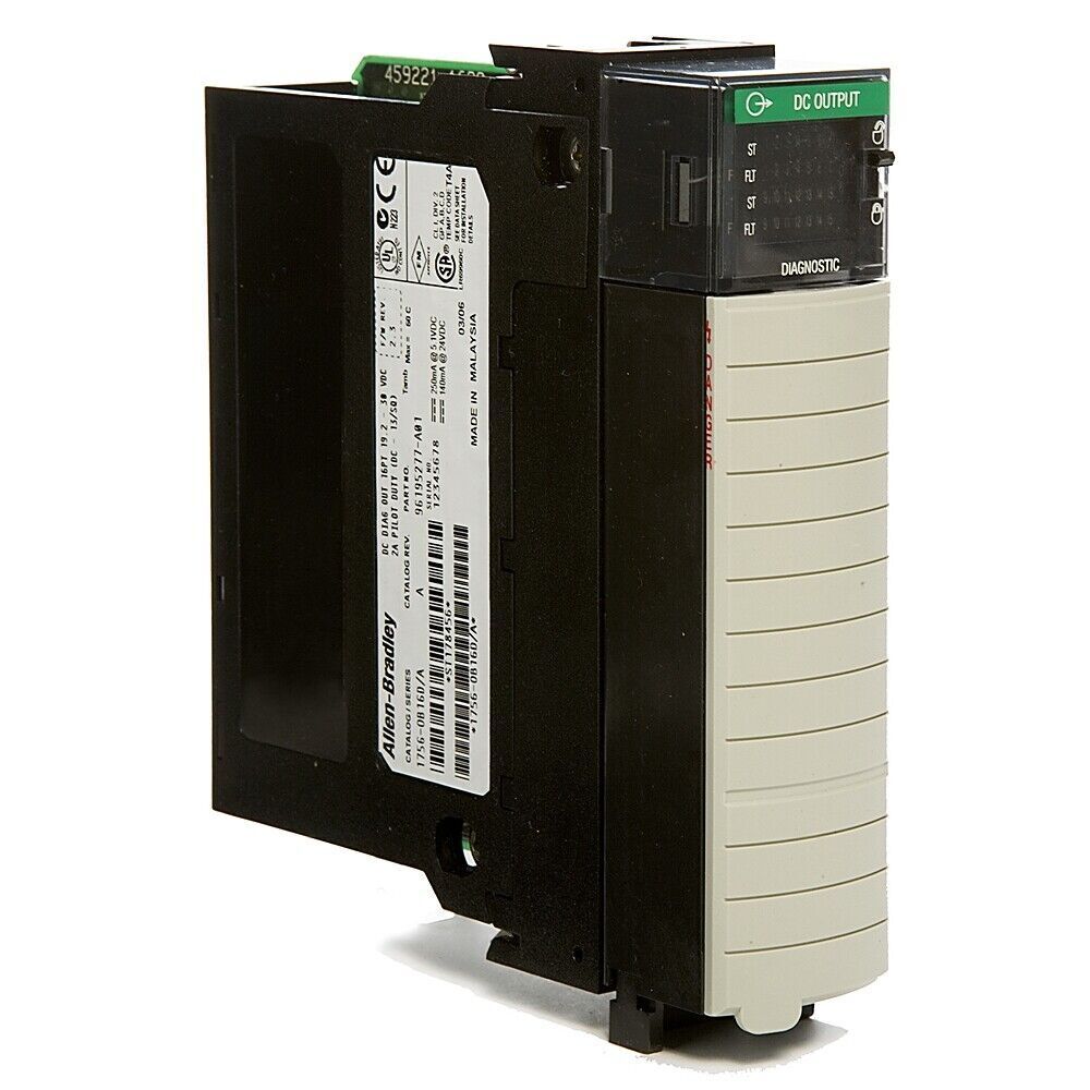 Allen-Bradley 1756-OB16D DC Output Module, ControlLogix Series, with diagnostic features and LED indicators.