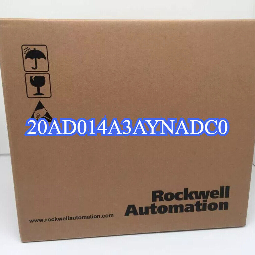 Allen-Bradley 20AD014A3AYNADC0 PowerFlex 70 AC Drive shipping box, Rockwell Automation, brown cardboard.