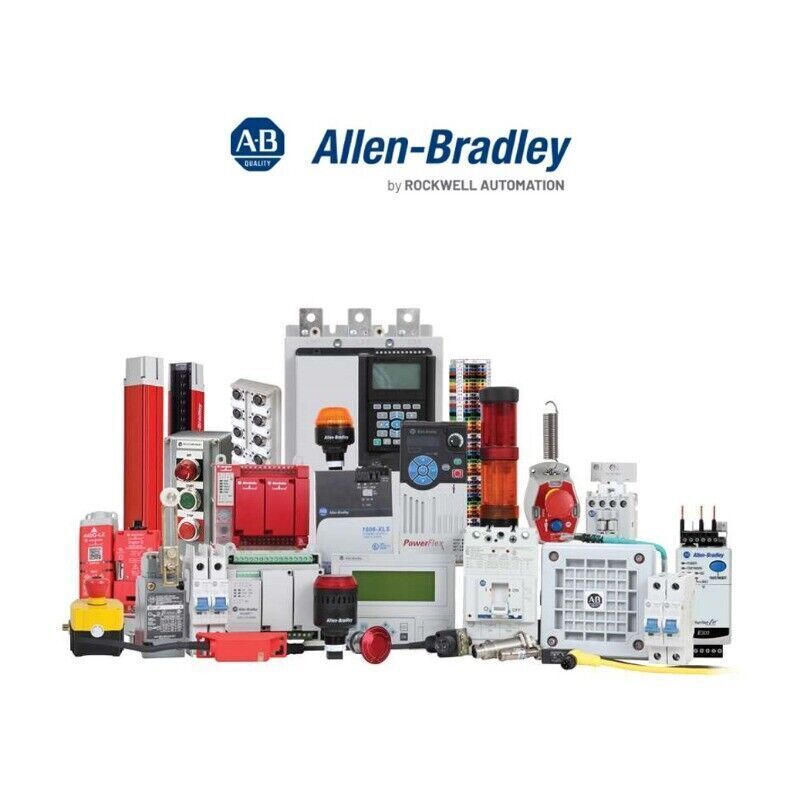 Allen-Bradley industrial automation parts including PowerFlex, AB PLC, and control components, new in box.