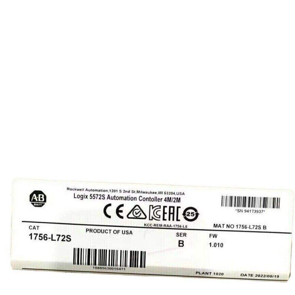 Allen-Bradley 1756-L72S Factory Sealed SER B GuardLogix 5572S Controller product label, USA made, 