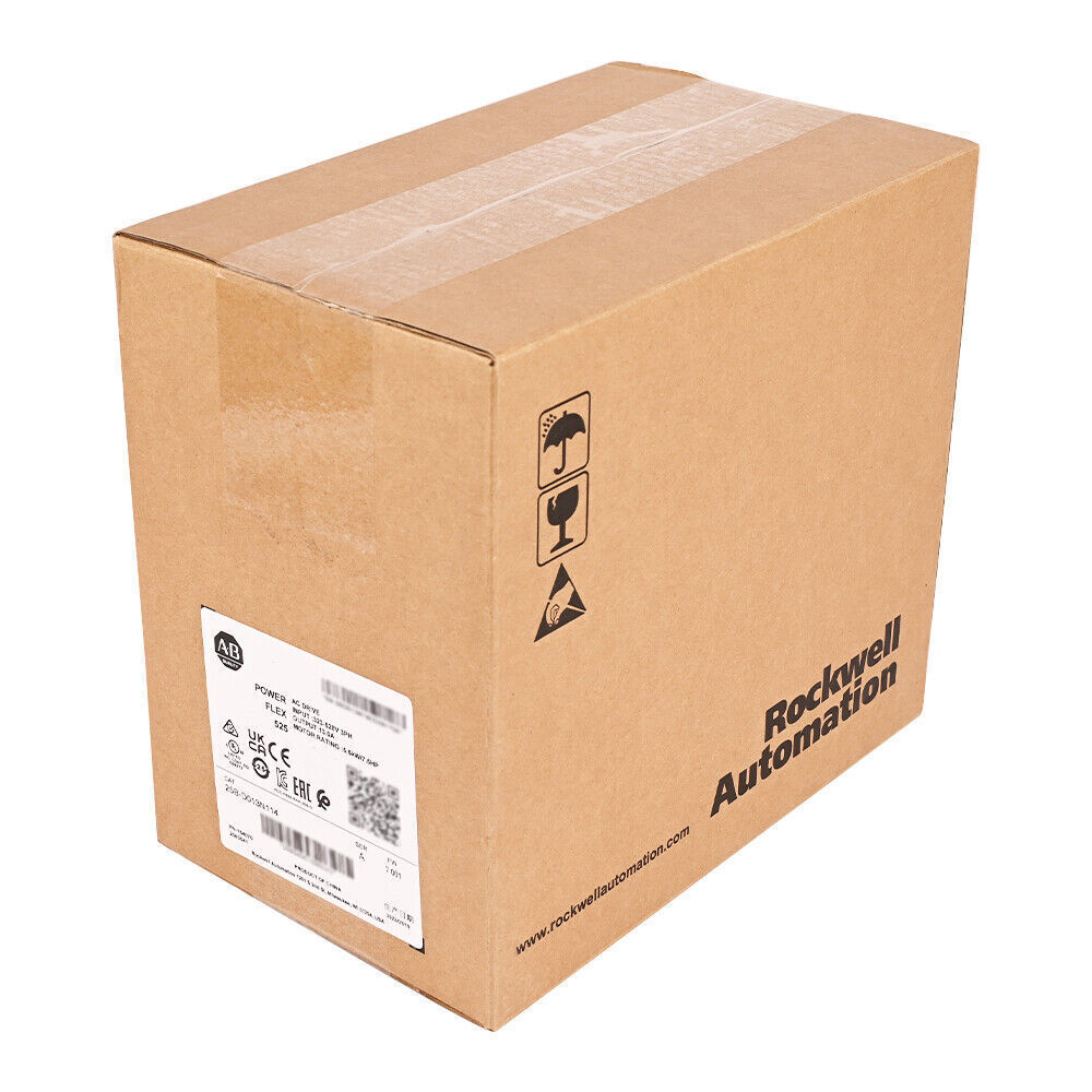 Allen-Bradley PowerFlex 525 AC Drive in shipping box, 5.5kW 7.5Hp, Ethernet/IP, industrial automation parts.