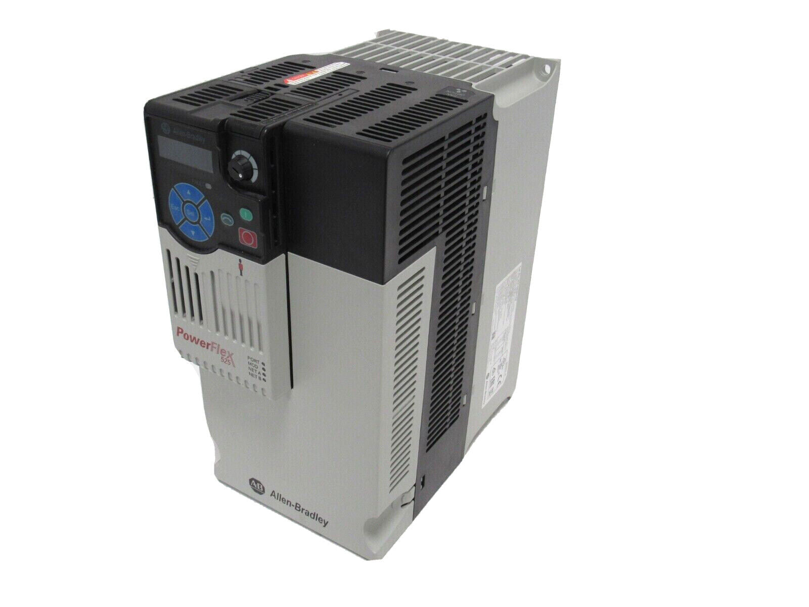 Allen-Bradley PowerFlex 523 AC Drive, gray and black with control panel, product view