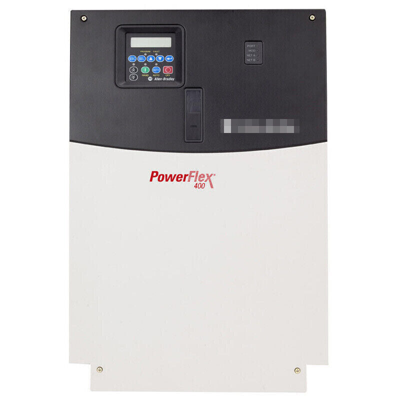 Allen-Bradley PowerFlex 400 series AC drive, industrial motor control unit with keypad and display, compact design.