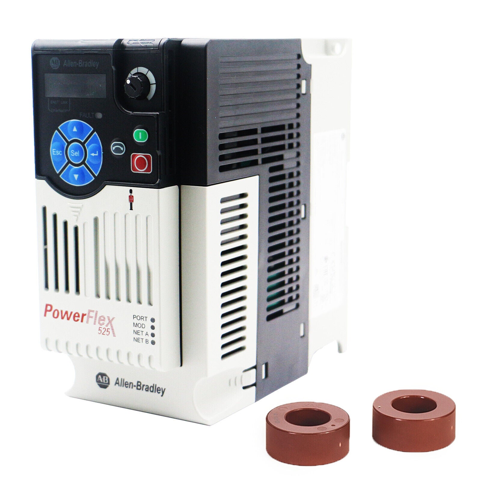 Allen-Bradley PowerFlex 525 AC Drive. Industrial automation equipment with EtherNet/IP and Safe Torque-Off (STO) functions.