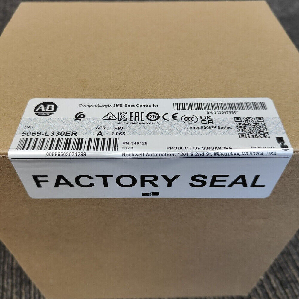 Allen-Bradley CompactLogix 5380 controller 5069-L330ER, factory sealed, product of Singapore, industrial automation part.