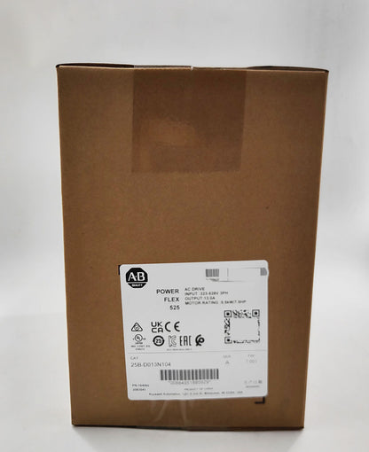 Allen-Bradley PowerFlex 525 AC Drive box, 25B-D013N104, industrial automation part, 5.5kW/7.5HP, with information label.