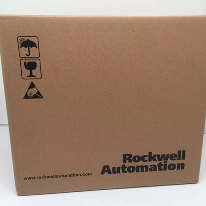 Rockwell Automation cardboard box for industrial automation equipment, with shipping symbols.