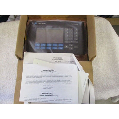 Allen-Bradley PanelView 550 HMI in packaging, front view with keypads and screen, PLC component, new and sealed.