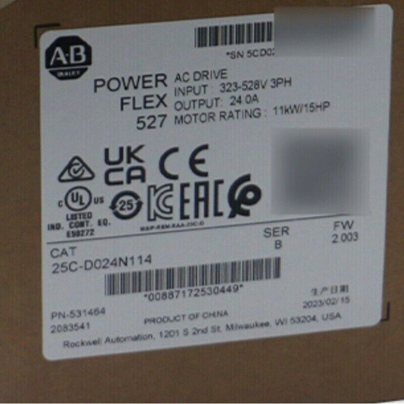 Allen-Bradley PowerFlex 527 AC Drive label, 11kW/15HP, 25C-D024N114, industrial automation part