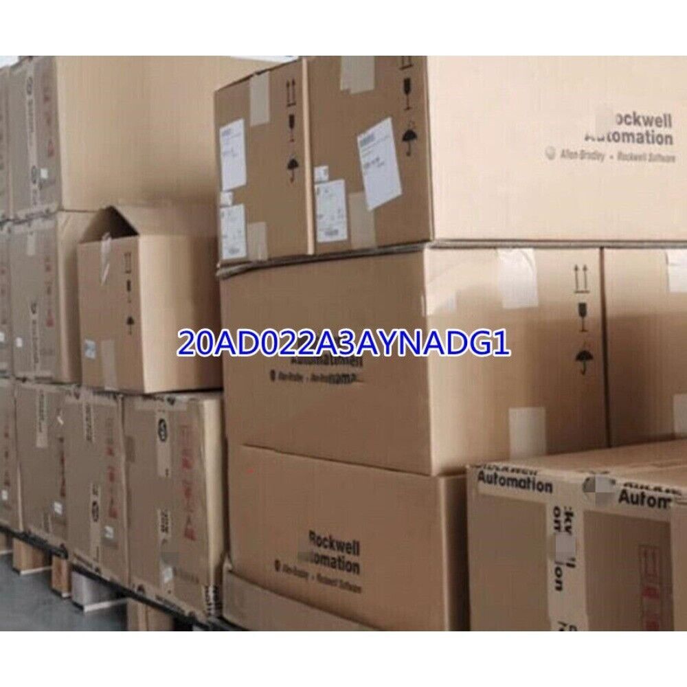 Allen-Bradley 20AD022A3AYNADG1 AC Drive boxes stacked, Rockwell Automation packaging