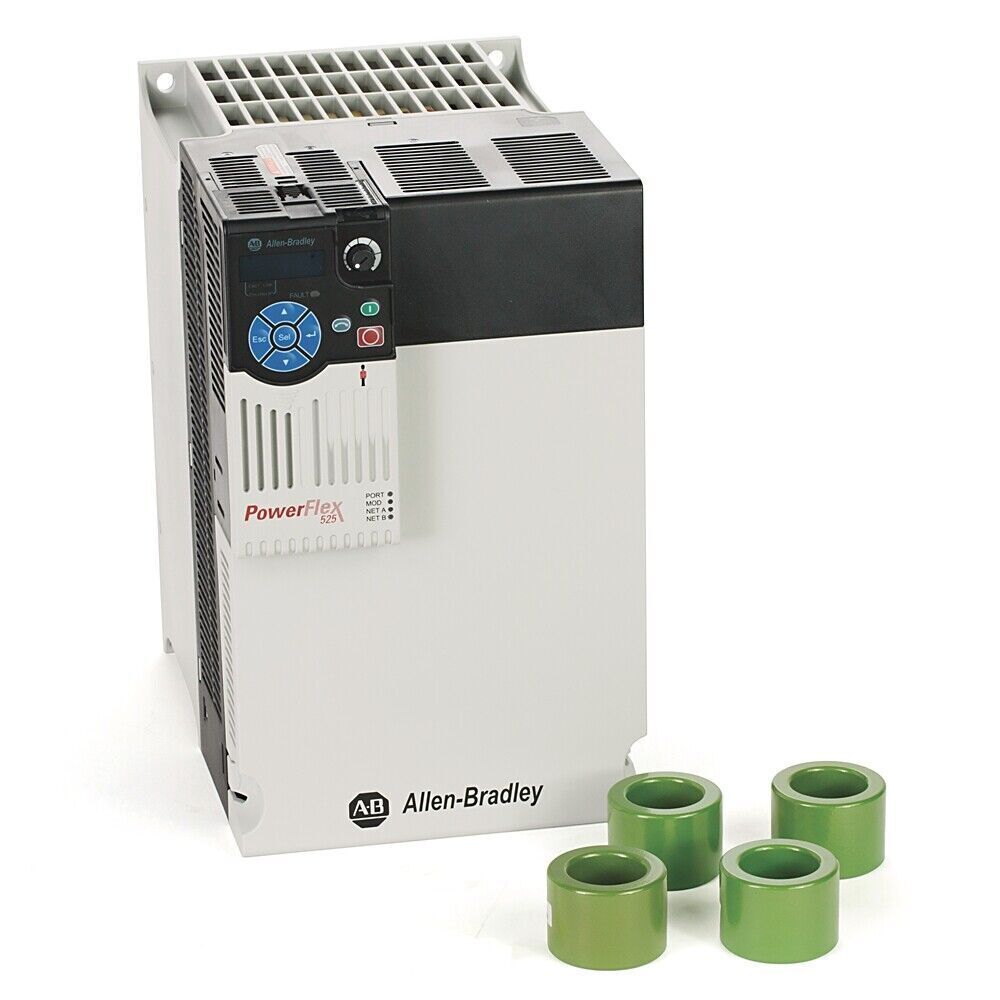 Allen-Bradley PowerFlex 525 AC Drive, featuring white and black casing, with green components