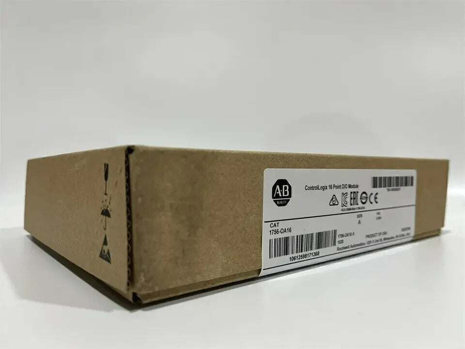 Allen-Bradley 1756-OA16 ControlLogix AC Output Module box, product details visible, industrial automation part.