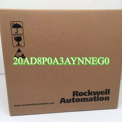 Allen-Bradley PowerFlex 70 AC Drive in brown box with product code 20AD8P0A3AYNNEG0, Rockwell Automation.