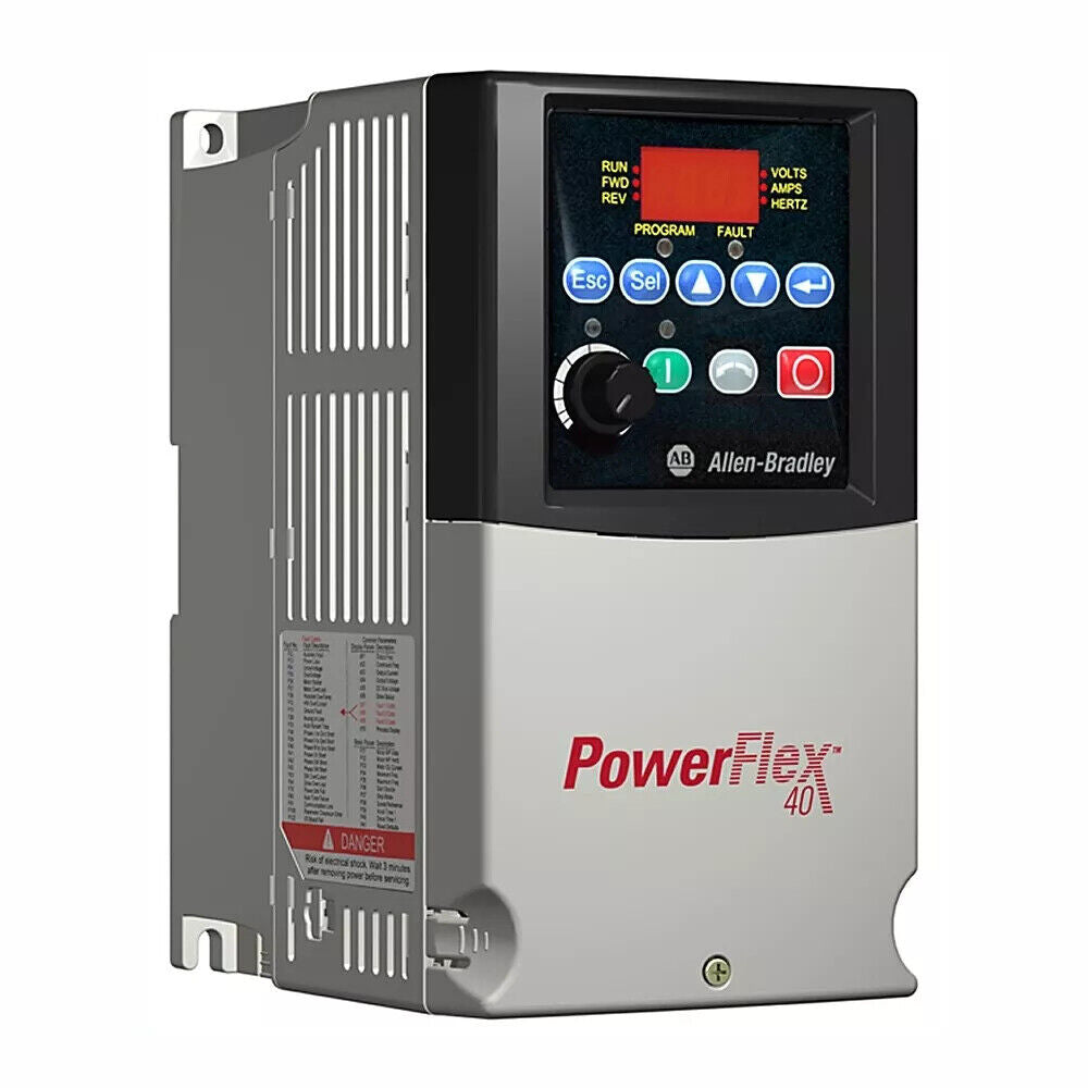 Allen-Bradley PowerFlex 40 AC Drive, industrial automation component, with control panel and display.