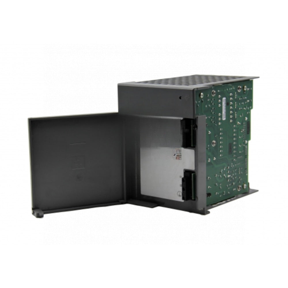 Allen-Bradley 1746-P4 SLC 500 power supply, open view, circuit board, gray enclosure, industrial automation.